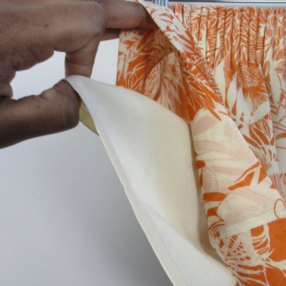 Club Monaco Floral Mini Skirt Women 4 Orange 100% Silk Tropical Beach 124 - Picture 5 of 8